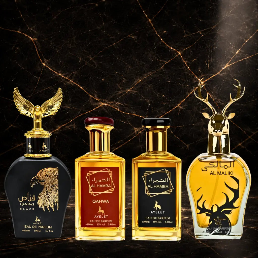 Set 4 Parfumuri Orientale Barbatesti - Qannas Black + Al Hamra Qahwa + Al Hamra + Al Maliki