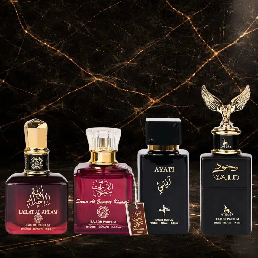 Set 4 Parfumuri Orientale ( 2xDama + 2xBarbat) - Lailat al Ahlam + Sama Al Emarat + Ayati Black + Wajud - ZEIRA