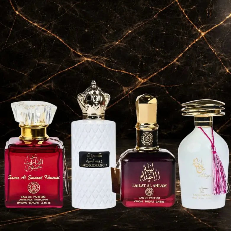 Set 4 Parfumuri Orientale Dama - Sama Al Emarat + Oud Romancia + Lailat Ahlam + Aliya - ZEIRA