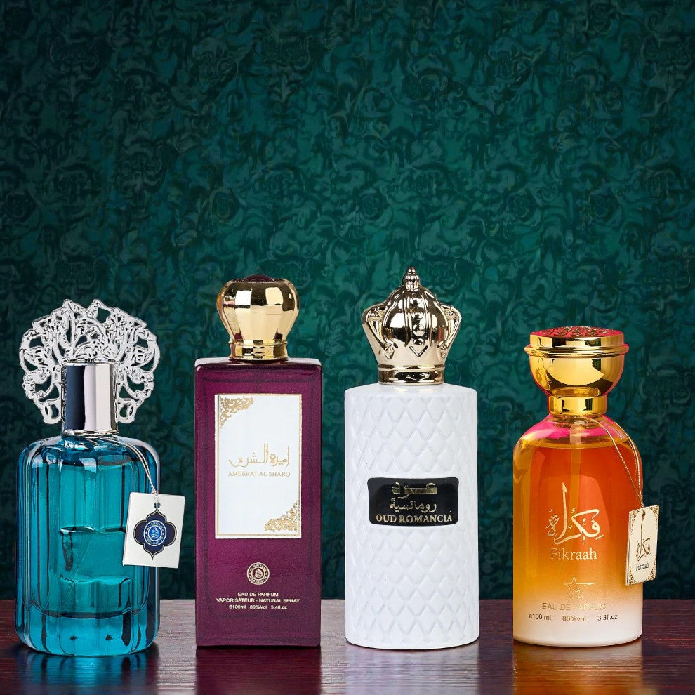 Set 4 parfumuri orientale ( 2x dama + 2x barbati) - Majd al ameerat + Ameerat al sharq + Oud romancia + fikraah