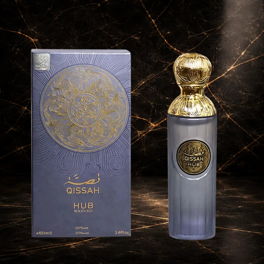 Qissah Grey Parfum Oriental Barbatesc by ZEIRA in 100 ml bottle, featuring elegant grey packaging and a luxurious fragrance design.