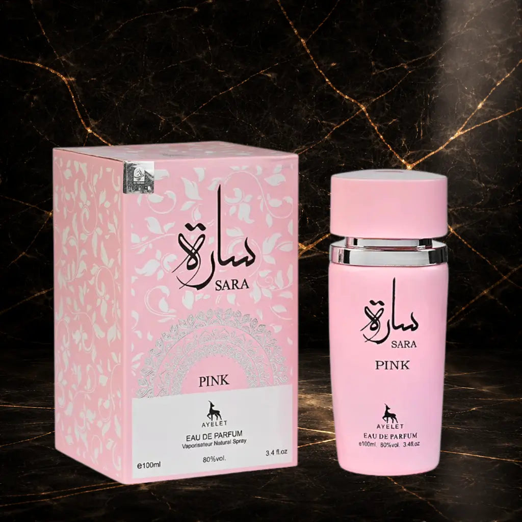 Sara Pink by ZEIRA, 100 ml oriental parfum for women, featuring a pink bottle with elegant floral design.