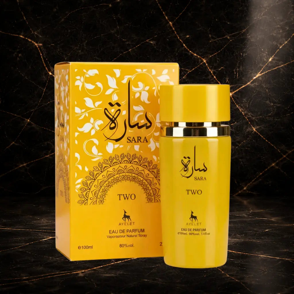 Sara Two Parfum Oriental Dama 100ml bottle by ZEIRA, showcasing elegant floral and oriental fragrance packaging.