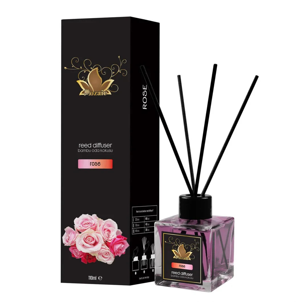 ZEIRA set of 4 ambient parfums with lavender, jasmine, rose, and orchid, in a mosaic-style aromatic room spray bottle.