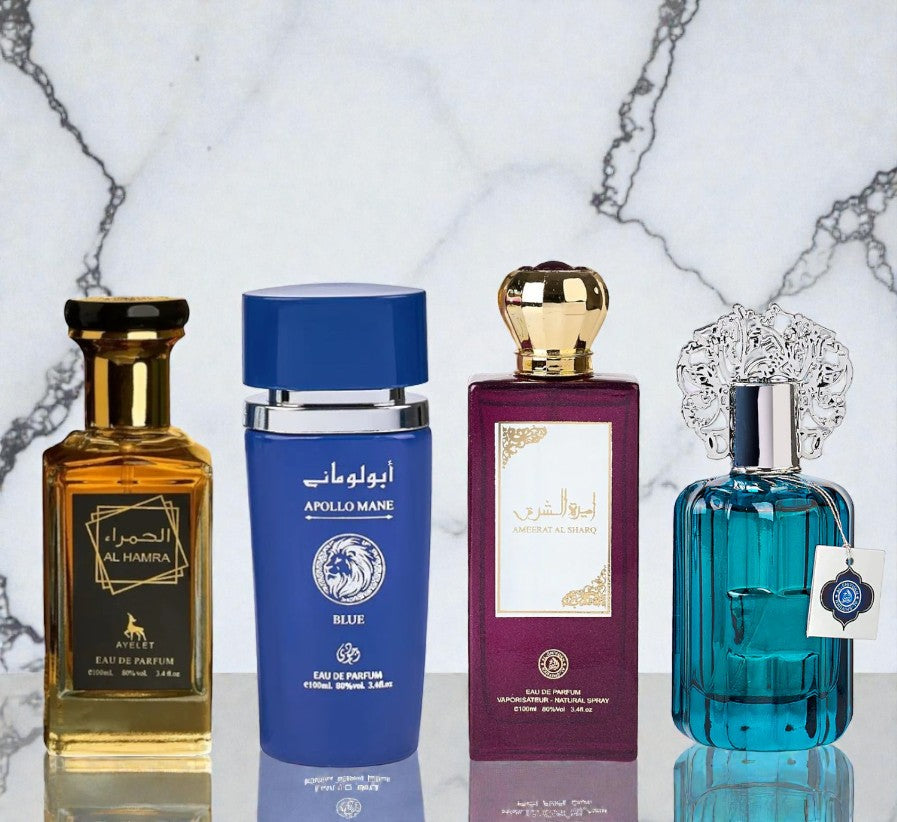 Set 4 parfumuri orientale barbati - Al hamra + Apollo mane blue + Ameerat al sharq + Majd al ameerat