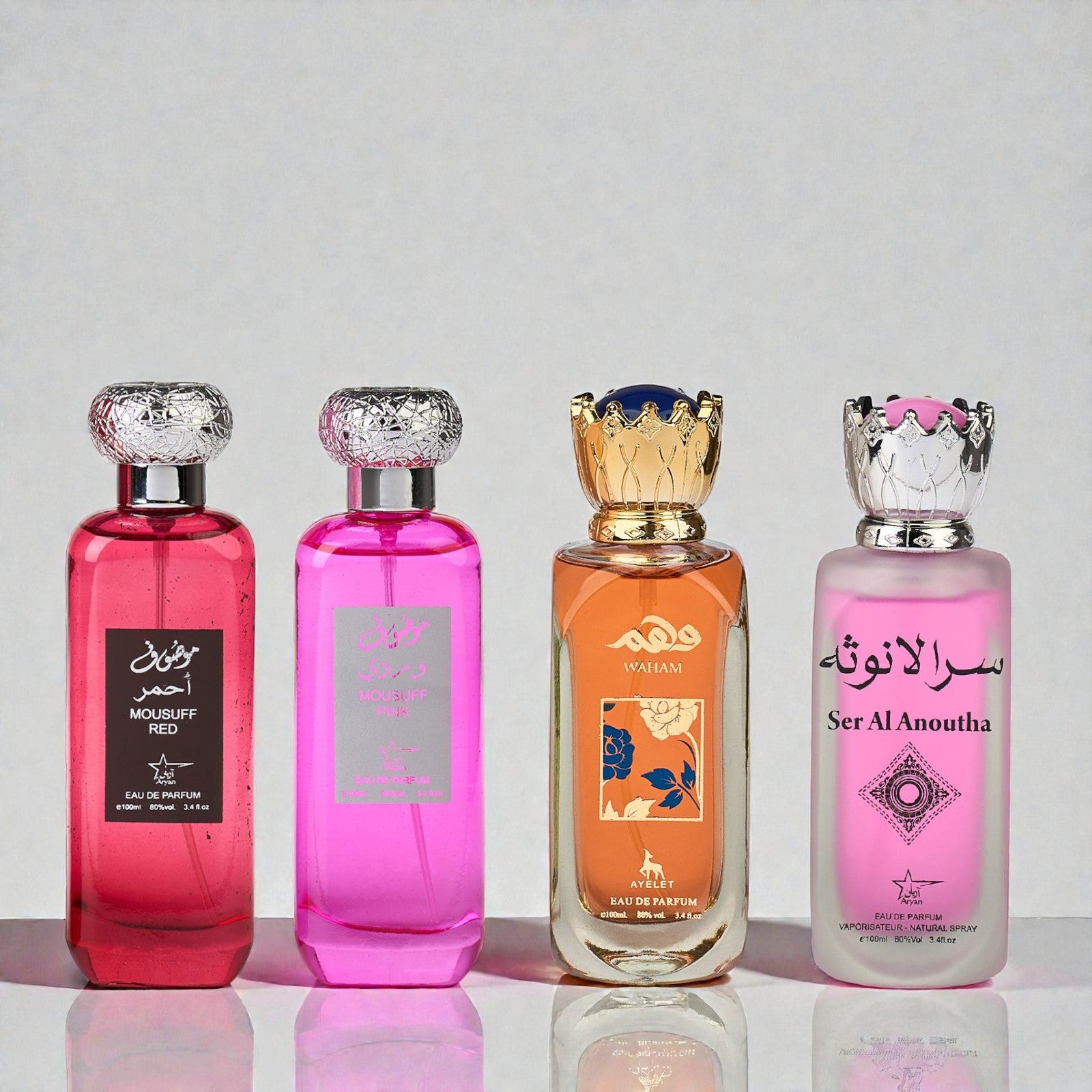 Set 4 parfumuri orientale dama - Mousuff red + Mousuff pink + Waham + Ser al anoutha